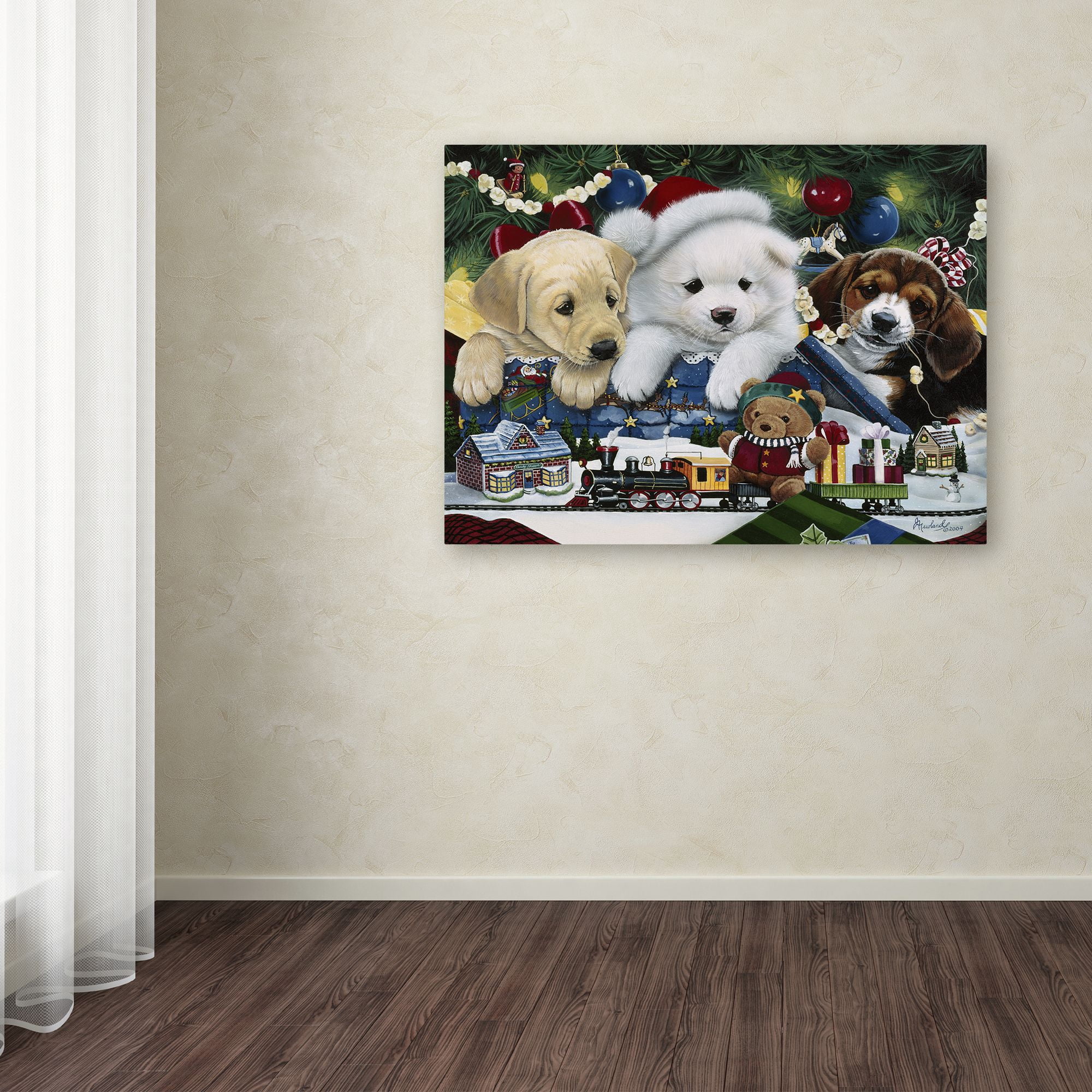 Trademark Fine Art 'Curious Christmas Pups' Canvas Art by Jenny Newland