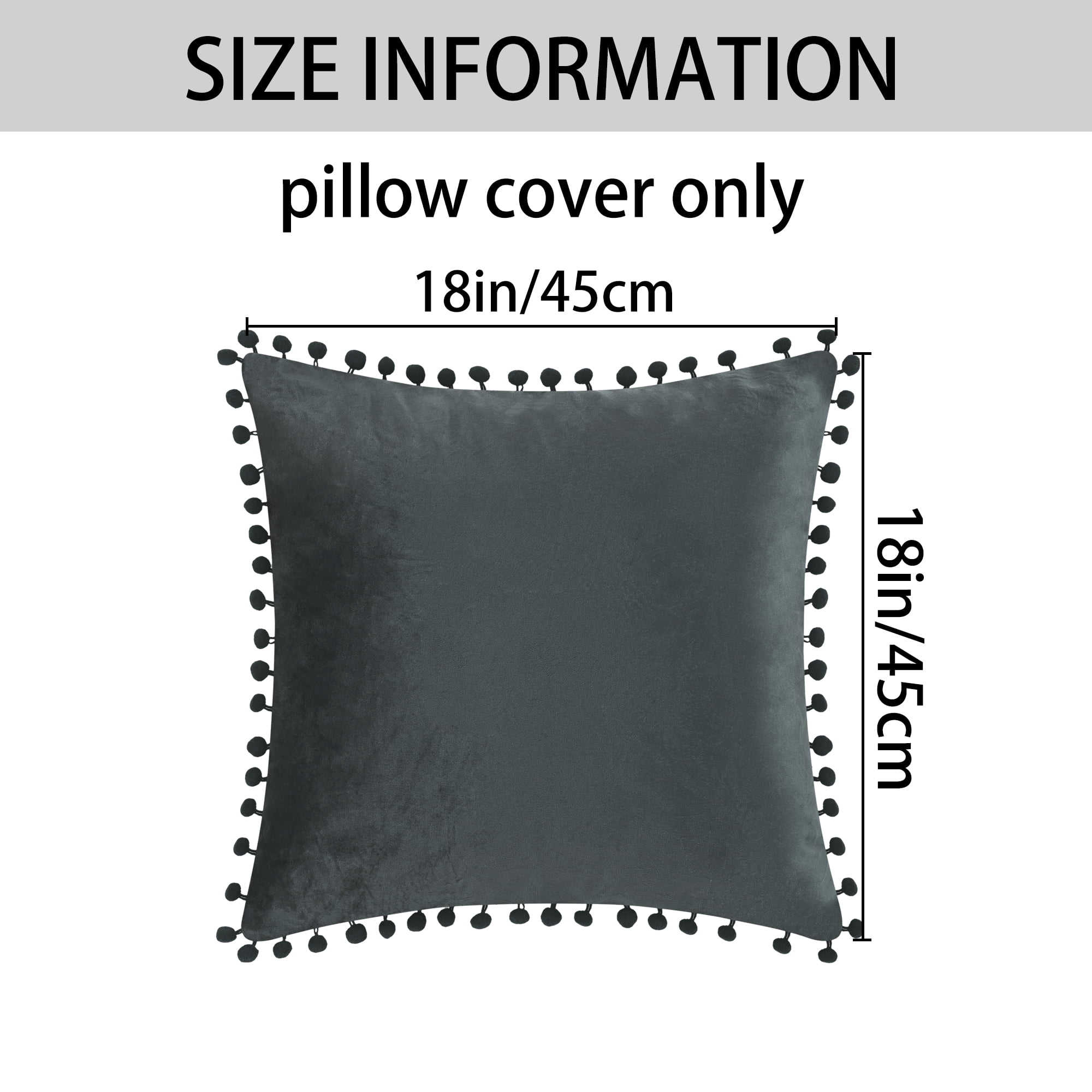 Unique Bargains 2 Velvet Throw Pillow Covers Pompoms Decorative Pillow Cases Cushion Cover Dark Gray 18" x 18"