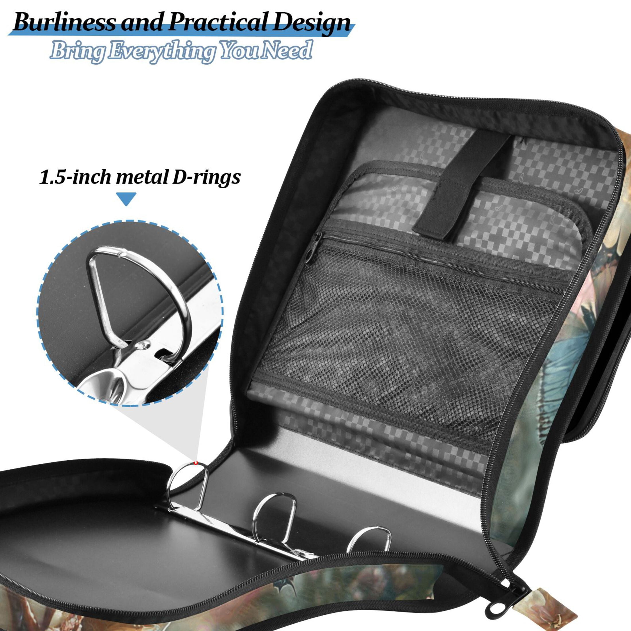3 Ring Zipper Binder with Shoulder Strap Waterproof Trapper Keeper 2 Inch D-Ring 500 Sheets Capacity Cute Bear Eat Ice Cream