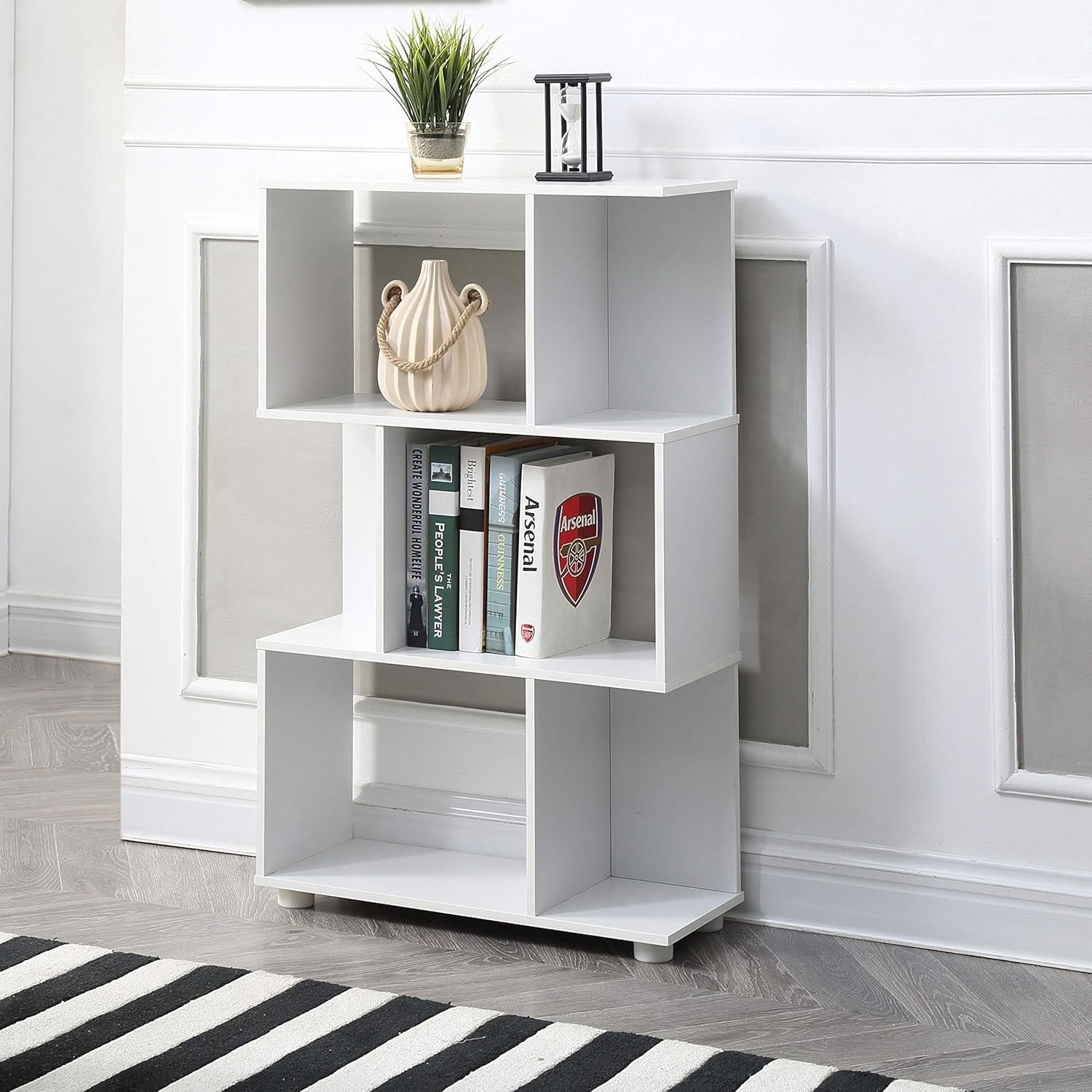 MAYEERTY 3-Tier Staggered Bookshelf, Freestanding Display Storage Shelf Unit for Living Room Bedroom Home Office Small Spaces