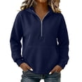 thumbnail image 5 of VEKDONE Womens Hoodies Half Zip Up Thin Fleece Pullover Sweatshirt Oversized Long Sleeve Hooded Sweatshirts Fashion Loose Fit Pullover with Kangaroo Pocket Dark Blue L, 5 of 6