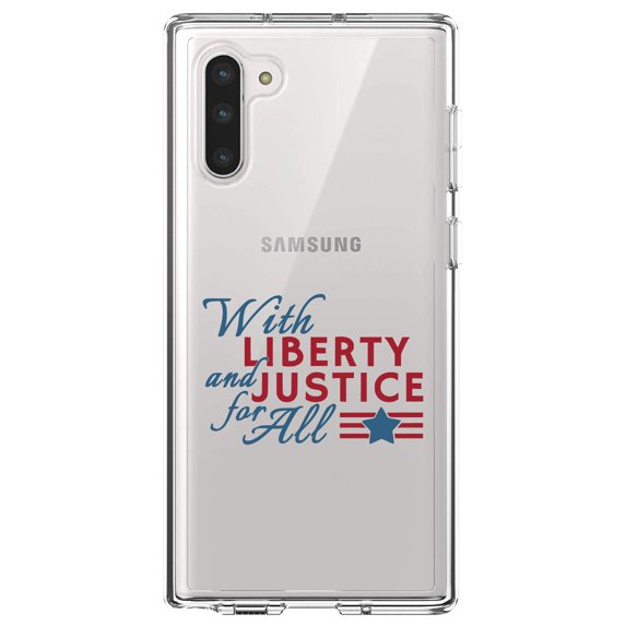 DistinctInk Clear Shockproof Hybrid Case for Samsung Galaxy Note 10 (6.3" Screen) - TPU Bumper Acrylic Back Tempered Glass Screen Protector - With Liberty and Justice For All