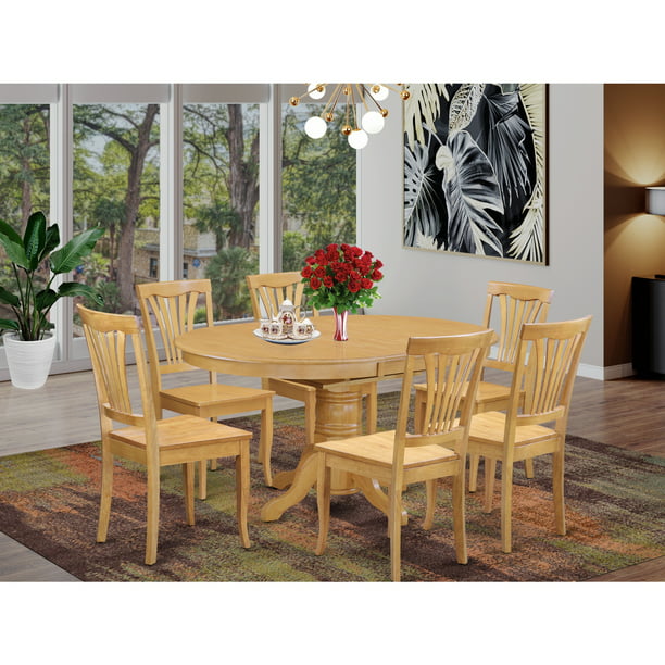 Dining Room Set Oval Table With Leaf, Solid Oak Dining Room Set With Six Chairs