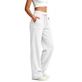 thumbnail image 5 of ClodeEU Women's Wide Waistband Drawstring Wide Leg Sweatpants,Casual Loose Trousers with Pockets White,Women's Plus XXXL, 5 of 7