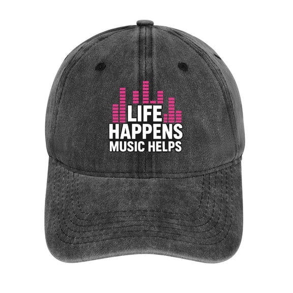 Life Happens Music Helps Charcoal Vintage Washed Plain Baseball Cap Dad Golf Hat for Men Women