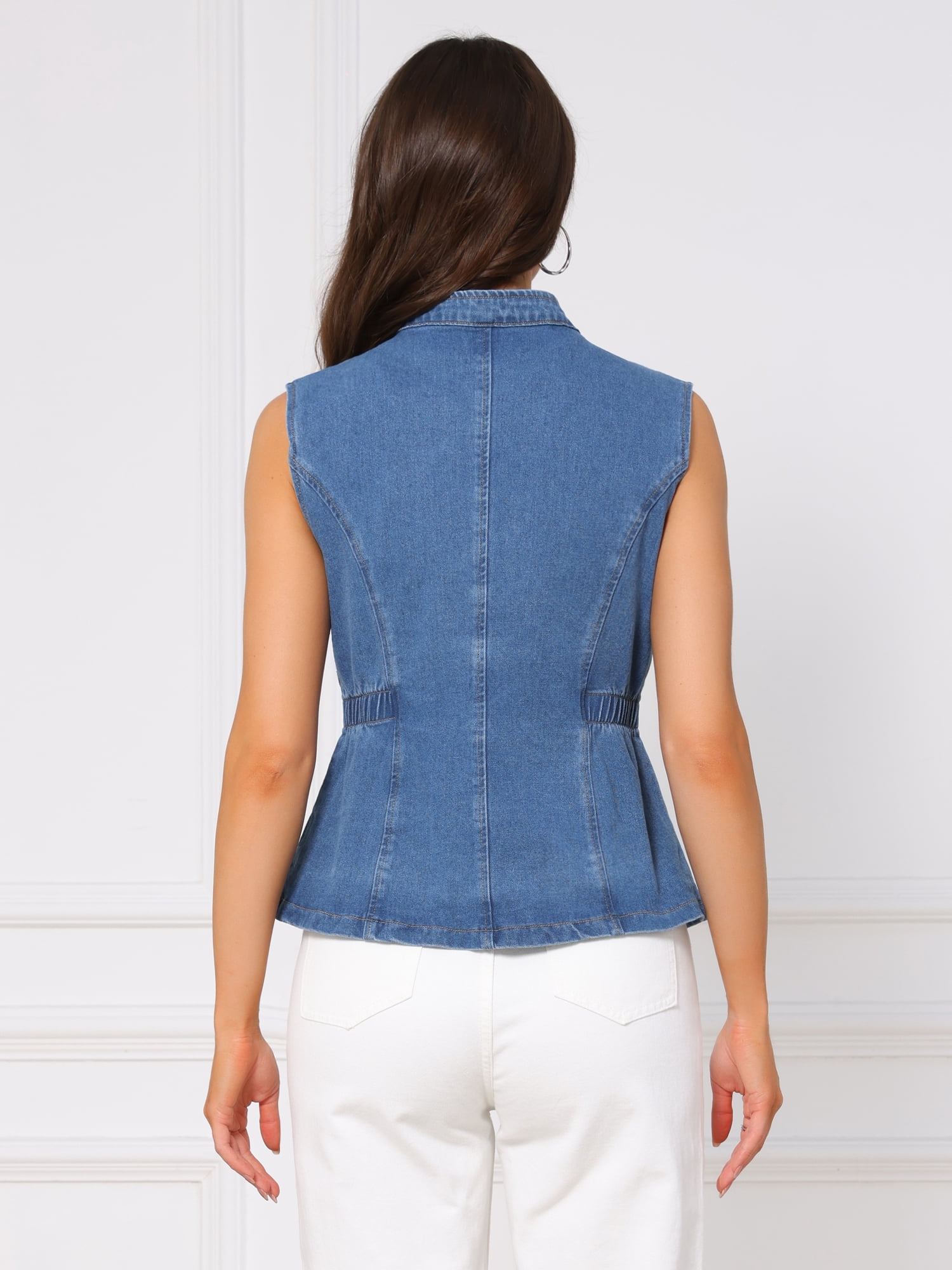 DARING DIVA Women's Button Down V Neck Elastic Waist Sleeveless Waistcoat 2XL Blue