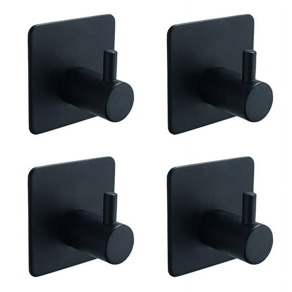 Jinsinto 4 Pieces 3M Adhesive Hook, Bathroom Wall Mount, Kitchen Towel Hook, Picture Hanger Without Drilling, Stainless Steel Self Adhesive Hook, Black（4.5*4.5*2CM）