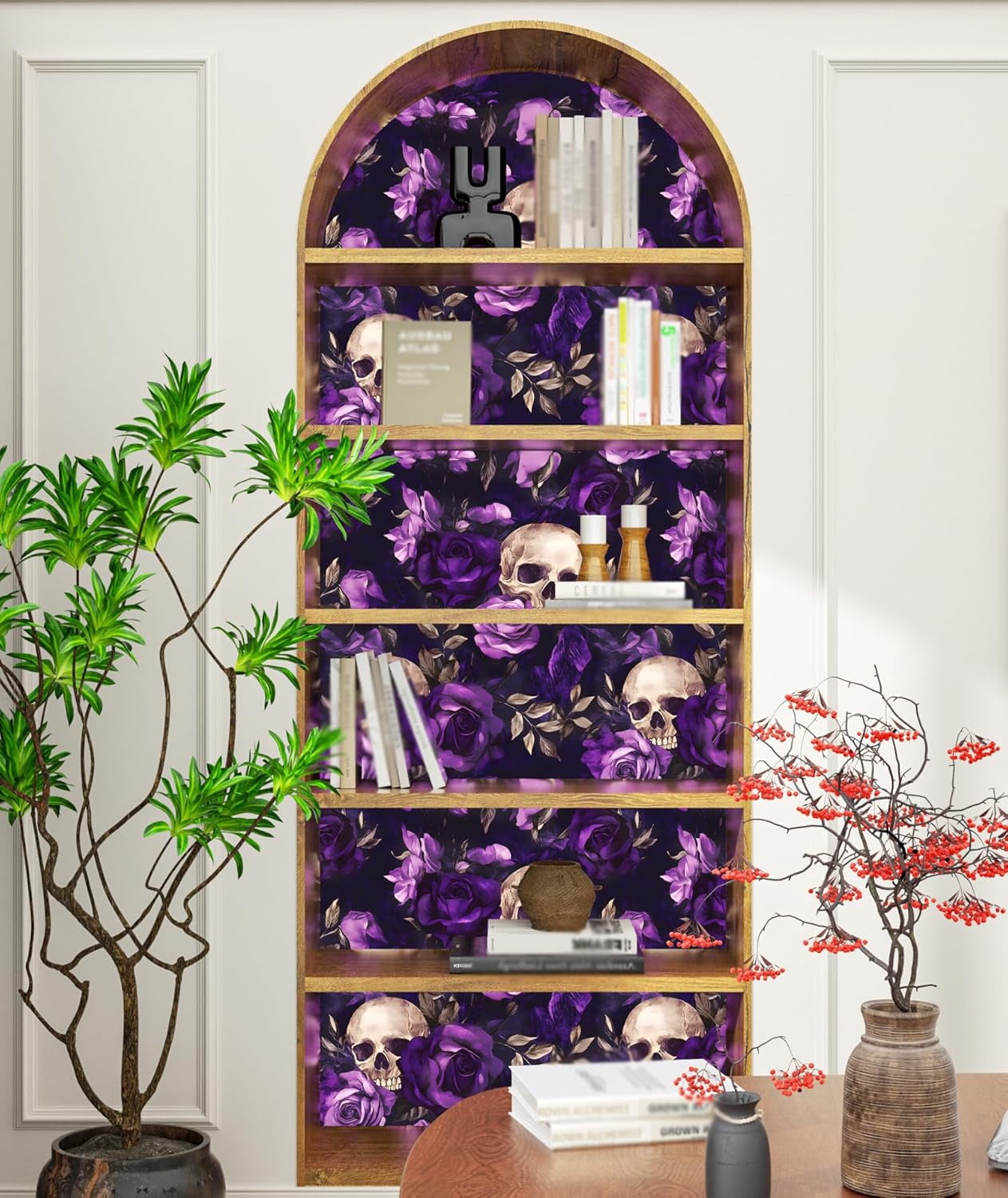 Black Floral Peel and Stick Wallpaper Vintage Boho Sugar Skull Contact Paper Gothic Flower Wall Mural Home Vinyl Waterproof Self Adhesive Removable Renter Friendly Wall Paper 17.5" x 118"