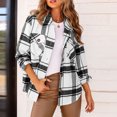 thumbnail image 2 of IROINNID Women's Shacket Jacket Turndown Lapel Plaid Long Sleeve Comfy Casual Full Sleeve Plaid Turndown Outerwear Jackets, White, 2 of 9