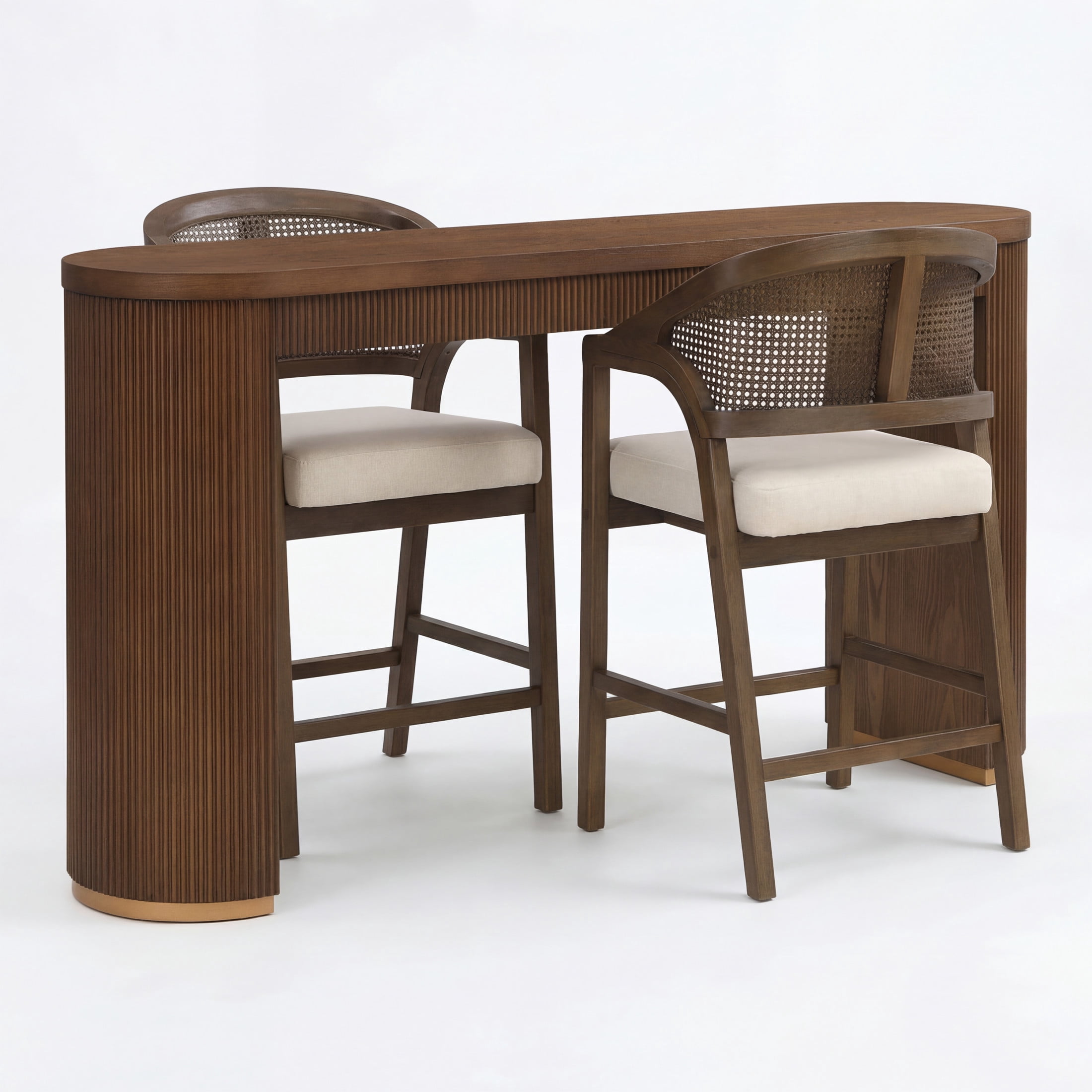 Christopher Knight Home 3-Piece Counter Height Dining Set, Wood Bar Table and Rattan Back Stools, Walnut