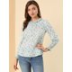 thumbnail image 3 of Allegra K Blusa Floral De Gasa Informal Con Cuello Con Volantes Y Manga Larga Con Pu?os Fruncidos Para Mujer Azul claro S, 3 of 6