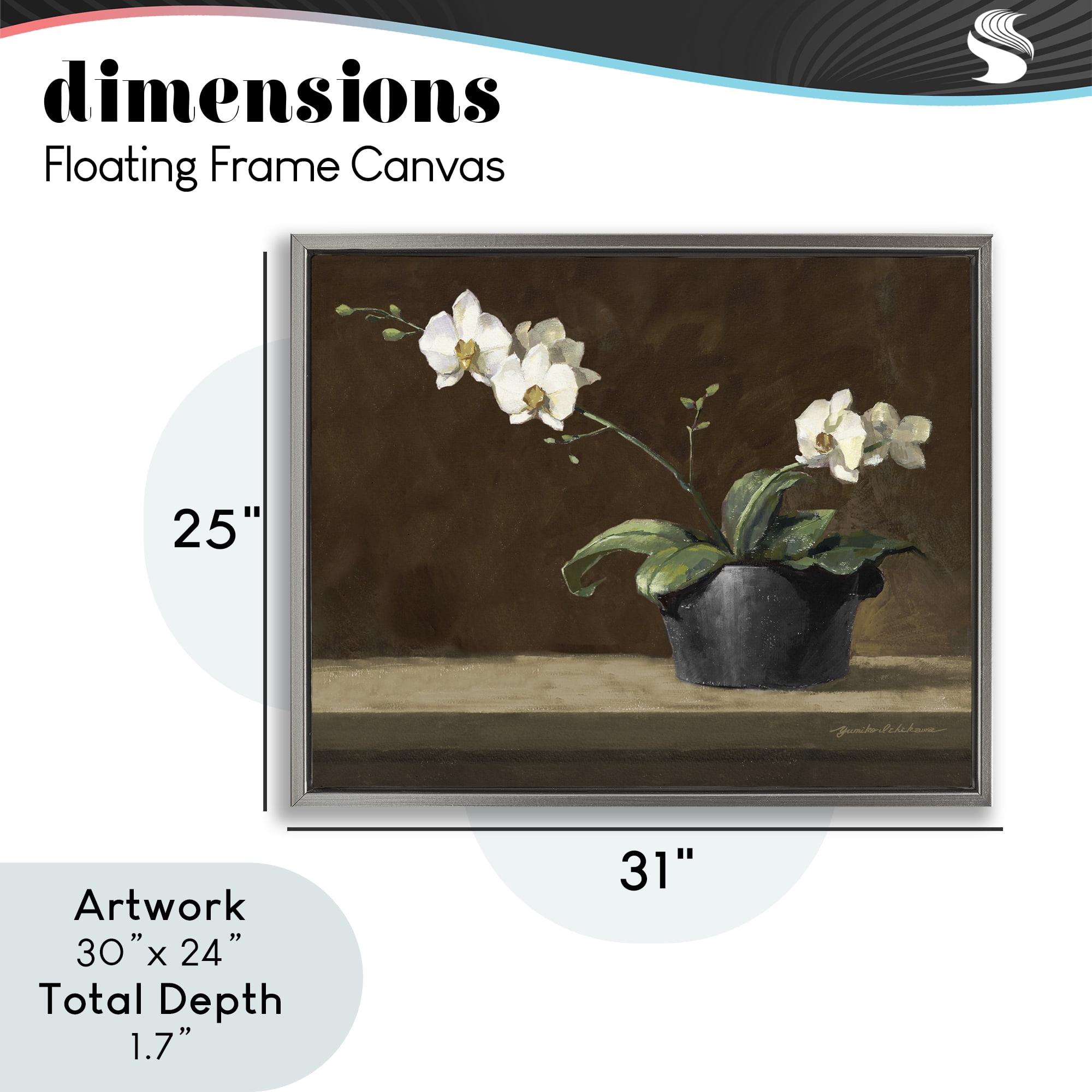 Stupell Industries Potted White Orchid on Ledge Gray Framed Floater Canvas Wall Art, design by Yumiko Ichikawa