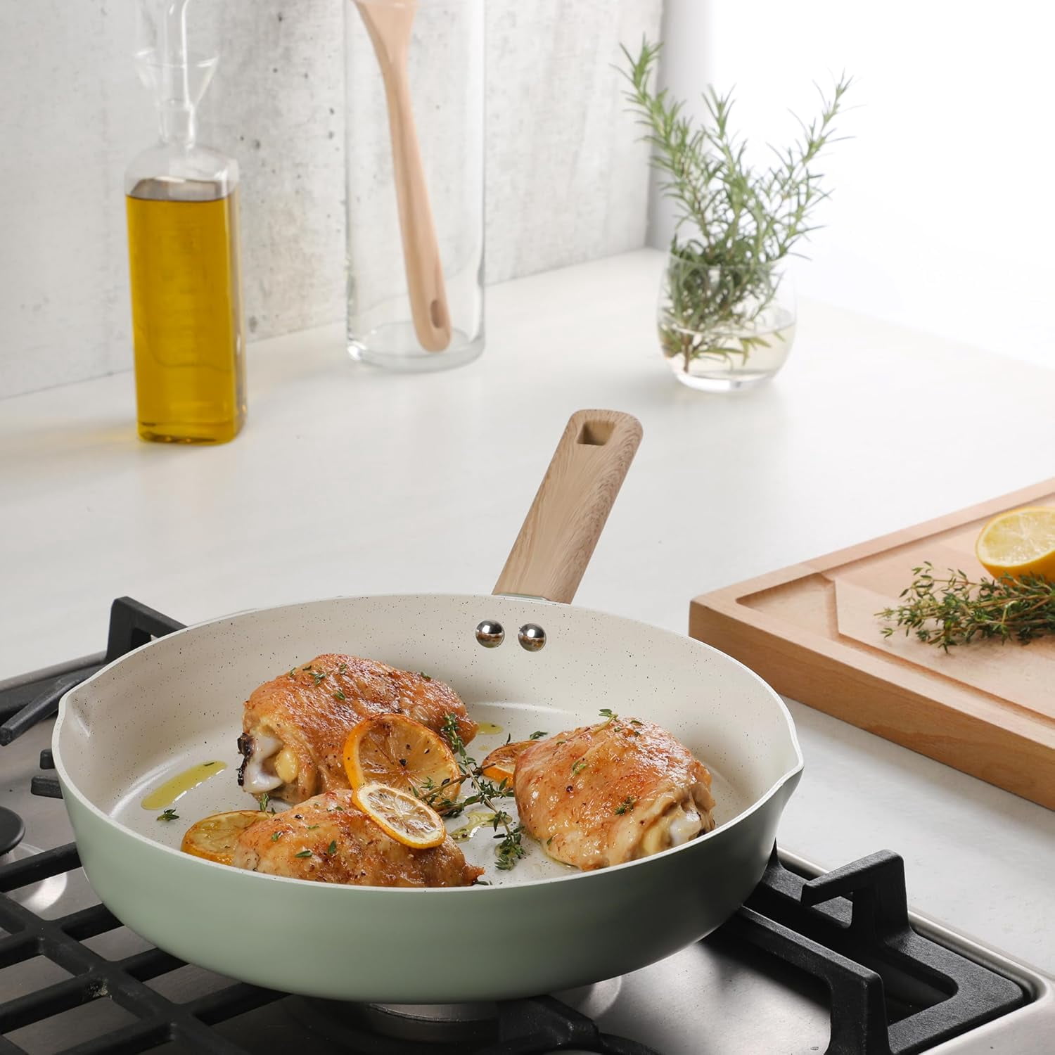Marbleton 11 Inch Large Aluminum Fry Pan Cookware  Premium Ceramic Non Stick Frying Pan, Kitchen  Pan, Omelet Pan,  Pan, Pots and Pans,  Green, Induction Safe