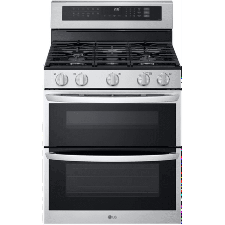 LG 30 Inch Double Gas Oven Range with 5 Sealed Burners, 6.9 cu. ft. Total Capacity in Stainless Steel LDGL6924S