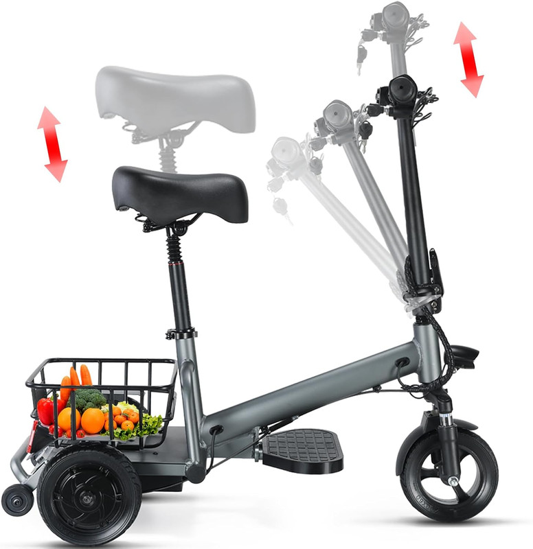 3 Wheel Mobility Scooters for Seniors, Lightweight Foldable Motorize Scooter with 300W Motor, Basket and Light, 43 lbs, 12 Miles Range