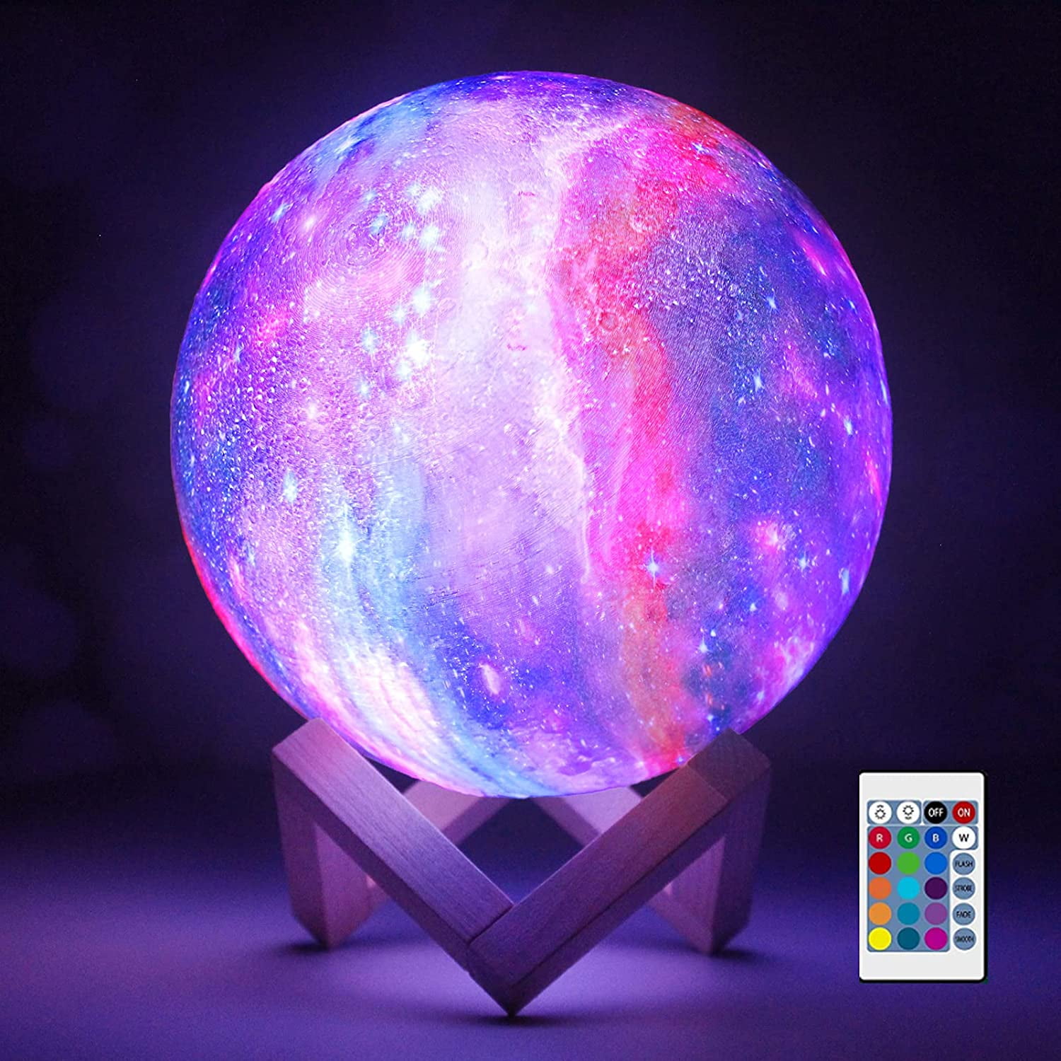 16 Colors LED USB Star Galaxy Moon Lamp w/ Stand Remote 3D Bedroom Night Light 
