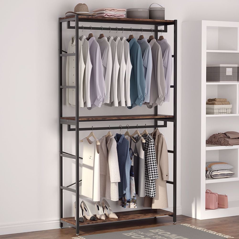 Portable Clothing Rack Clothes Stand Heavy Duty Garment Rack Closet Organizer with 3-Tier Shelf for Home Office