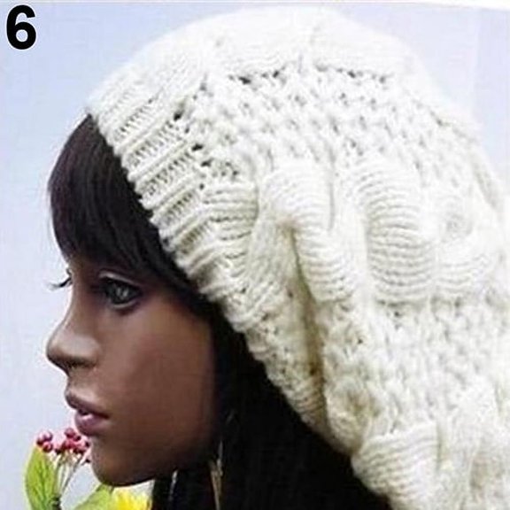 Opolski Women Sweet Crochet Warm Solid Color Beret Artist Baggy Beanie Winter Hat Gift