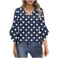 thumbnail image 2 of JTZGDY 3/4 Bell Sleeve Tops for Women Cute Floral Printed Spring V Neck Dressy Casual Graphic T-Shirts Loose Fit Elegant Tunic Blouse for Leggings Fashion Summer Clothes Blue#01 M, 2 of 8
