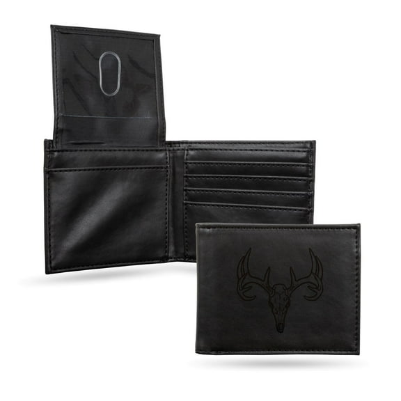 Outdoor Sportsman Big Buck Skull Rack - Black Bilfold Wallet with clear ID display