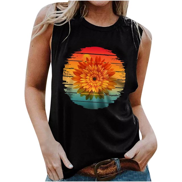 Camiseta Sin Mangas Para Mujer, Sin Mangas, Con Estampado Informal, Cuello Redondo, Camiseta Suelta Odeerbi ODB159135