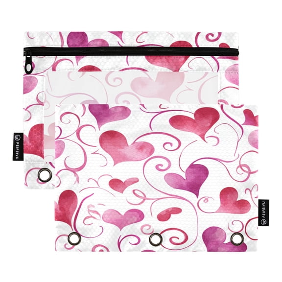 2 Pack 3 Ring Binder Pouch with Clear PVC Window Water Resistant Zipper Pencil Pouch Sweetheart Watercolor Scrolls Binder Pocket for Classroom Office Home Stationery Organization