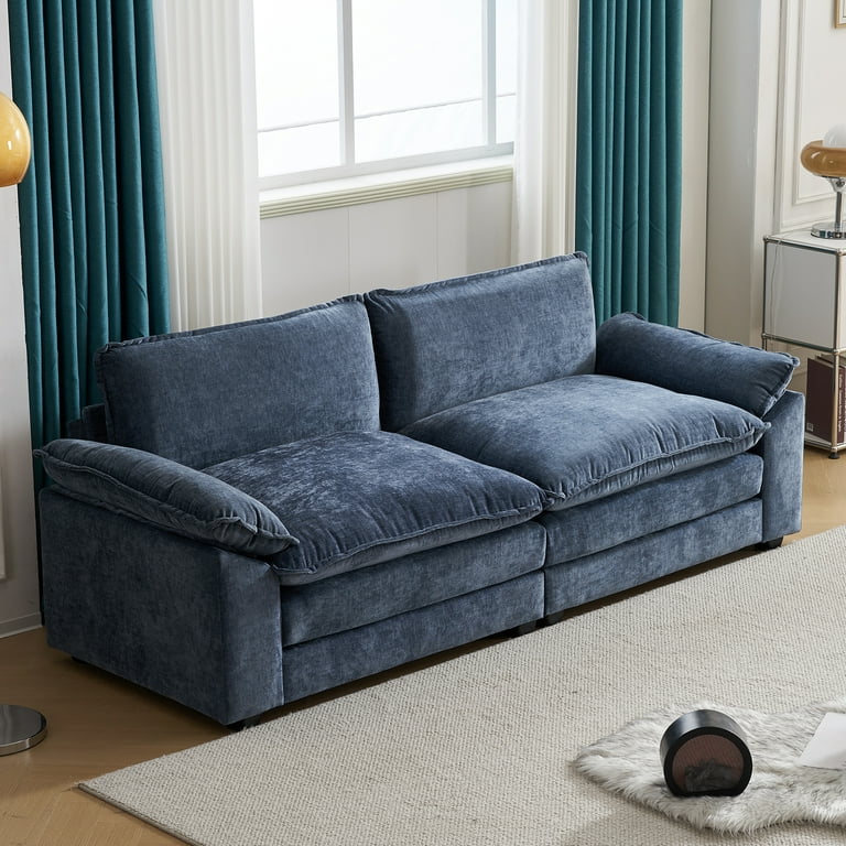 Ktaxon Sectional Sofa L Shaped Couch with Chaise Living Room Sleeper Set 2 Seats with Chenille and Double Layer Cushions 86 inch W Gray Blue Size