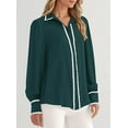 thumbnail image 3 of PRETTYGARDEN Womens Long Sleeve Button Down Shirts Trendy V Neck Loose Fit Fall Tops Collared Dressy Casual Blouses, 3 of 7