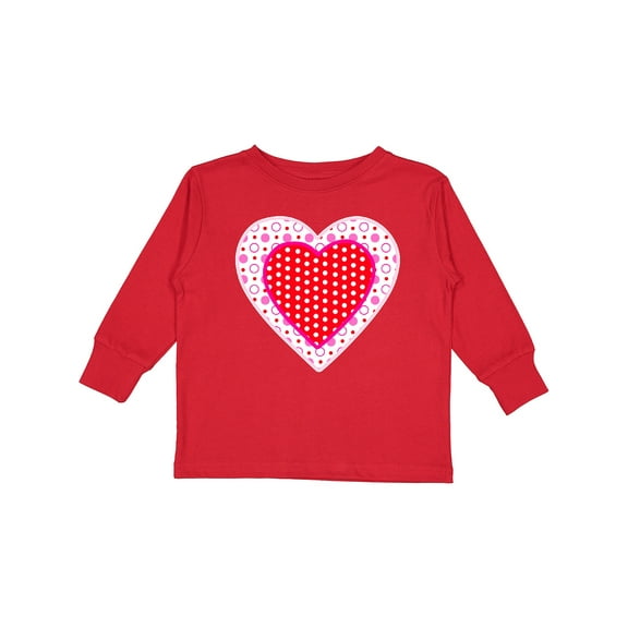 Inktastic Valentine Red Heart with Dots Boys or Girls Long Sleeve Toddler T-Shirt