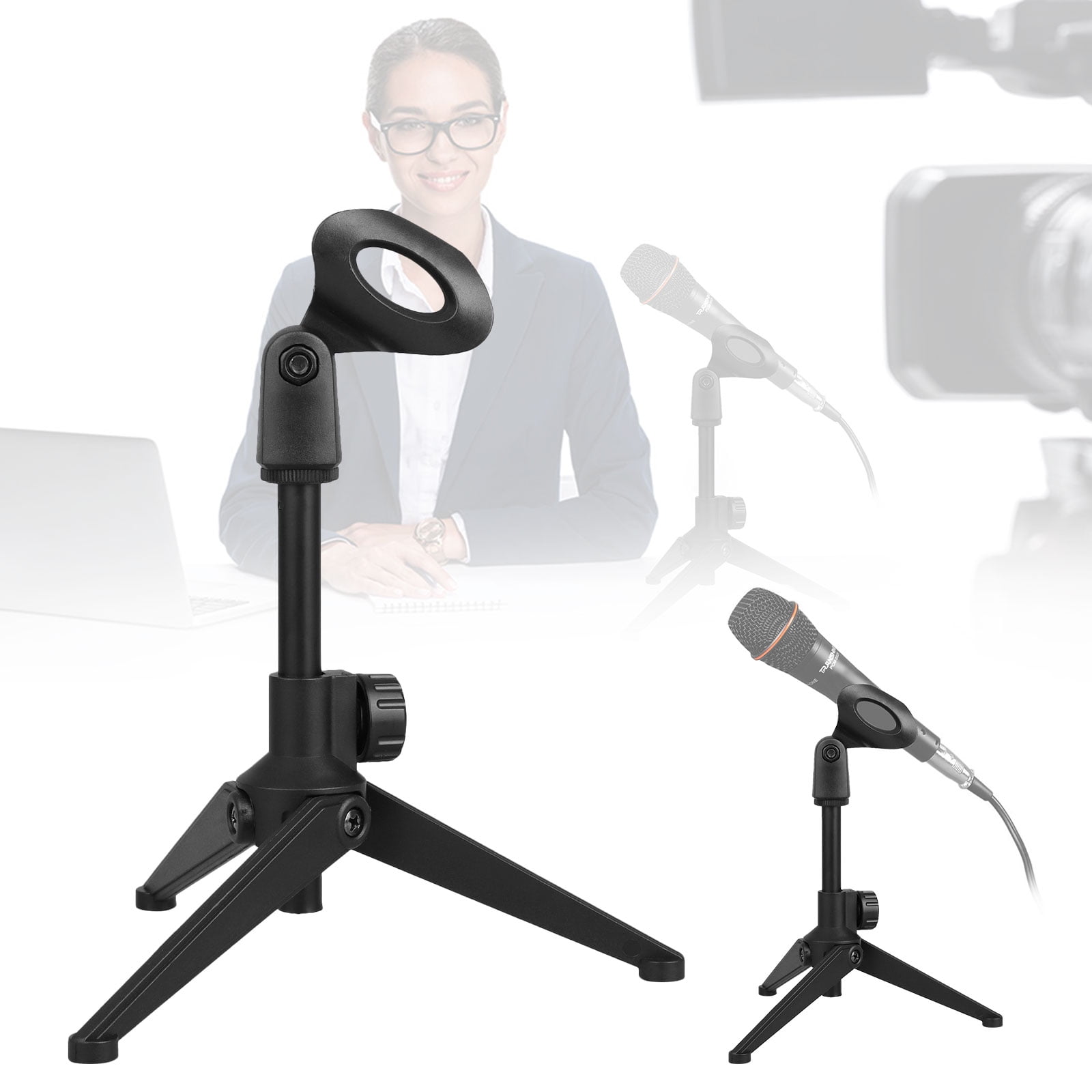 BEARSTAR 2-Pack Universal Desktop Microphone Stand Portable Adjustable Foldable Desk MIC Stand 