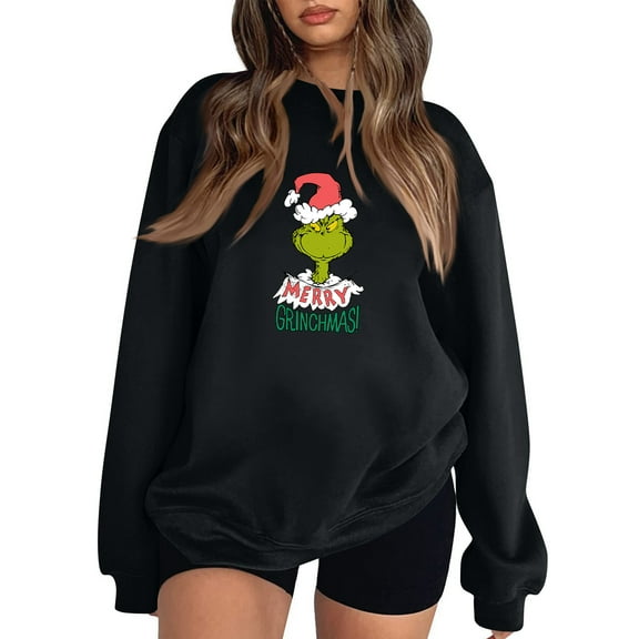 Sweatshirt for Women Christmas Xmas Long Sleeve Shirts Crewneck Pullover Black XXXL