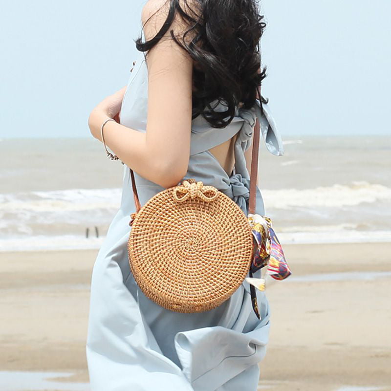 Women Straw Bag Hand Beach Rattan Shoulder Bags Bamboo Bag Handbag Crossbody 