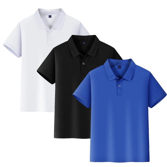 Abcomgle 3 Pcs Boys Golf Shirts Size 8-10 Short Sleeve Pique Polo Shirts Button Down Solid Color School Uniform Shirts Summer Collared Tshirts for Kids Boys