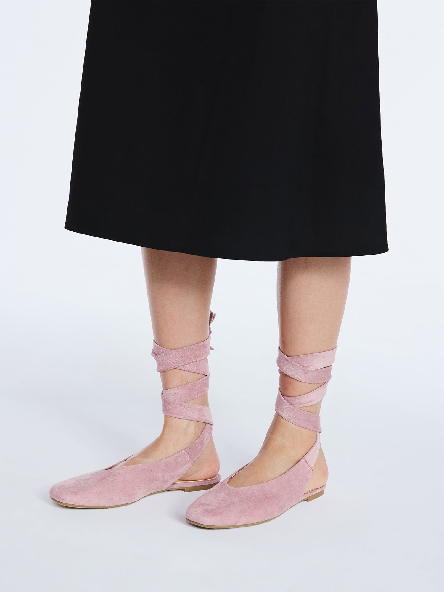 Scoop Women's Faux Suede Ankle Wrap Ballet Flats