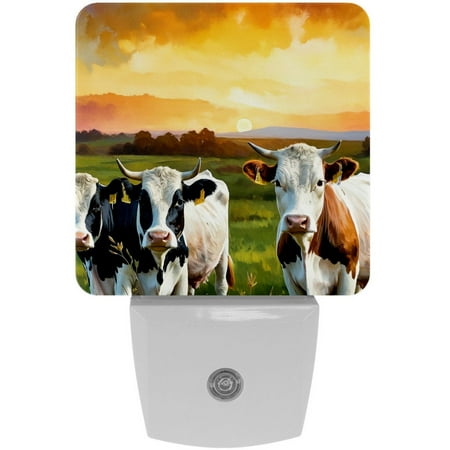 

Night Lights Plug Into Wall [2 Pack] Night Light for Kids LED Nightlight with Dusk to Dawn Sensor for Bathroom Decor Children Room Autumn Field Cows Animals Sunflower Sunshine