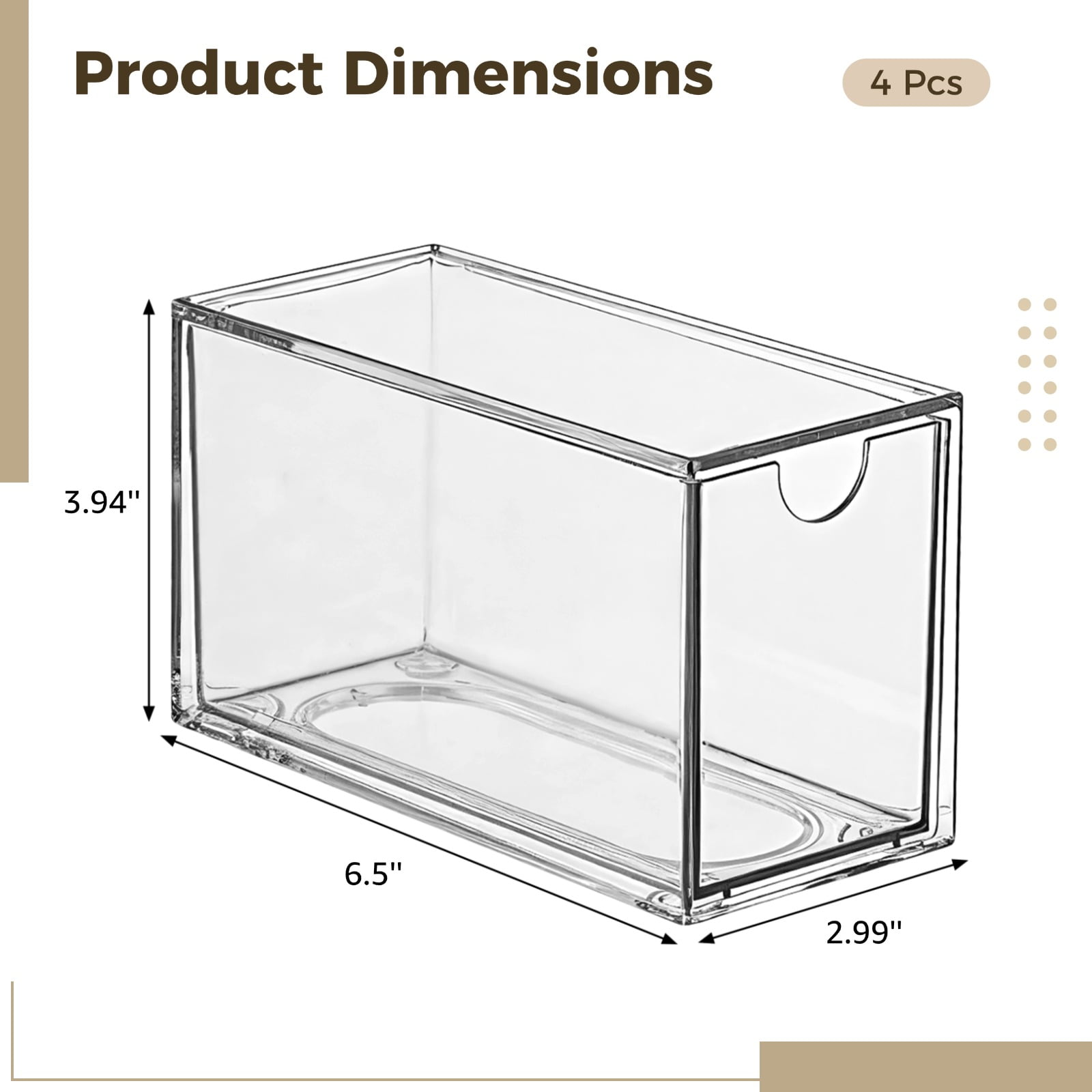 4 Pcs Transparent Drawer Organizers, Plastic Storage Boxes, Stackable Tea Organizers for Drawers, Ideal for Kitchen, Office and Household Items