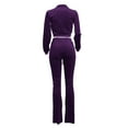 thumbnail image 4 of Diufon Spring Velour Set for Women Lapel Long Sleeve Zipper Cropped Outwear with Flared Pant Dressy Suits (X-Large, Purple), 4 of 5