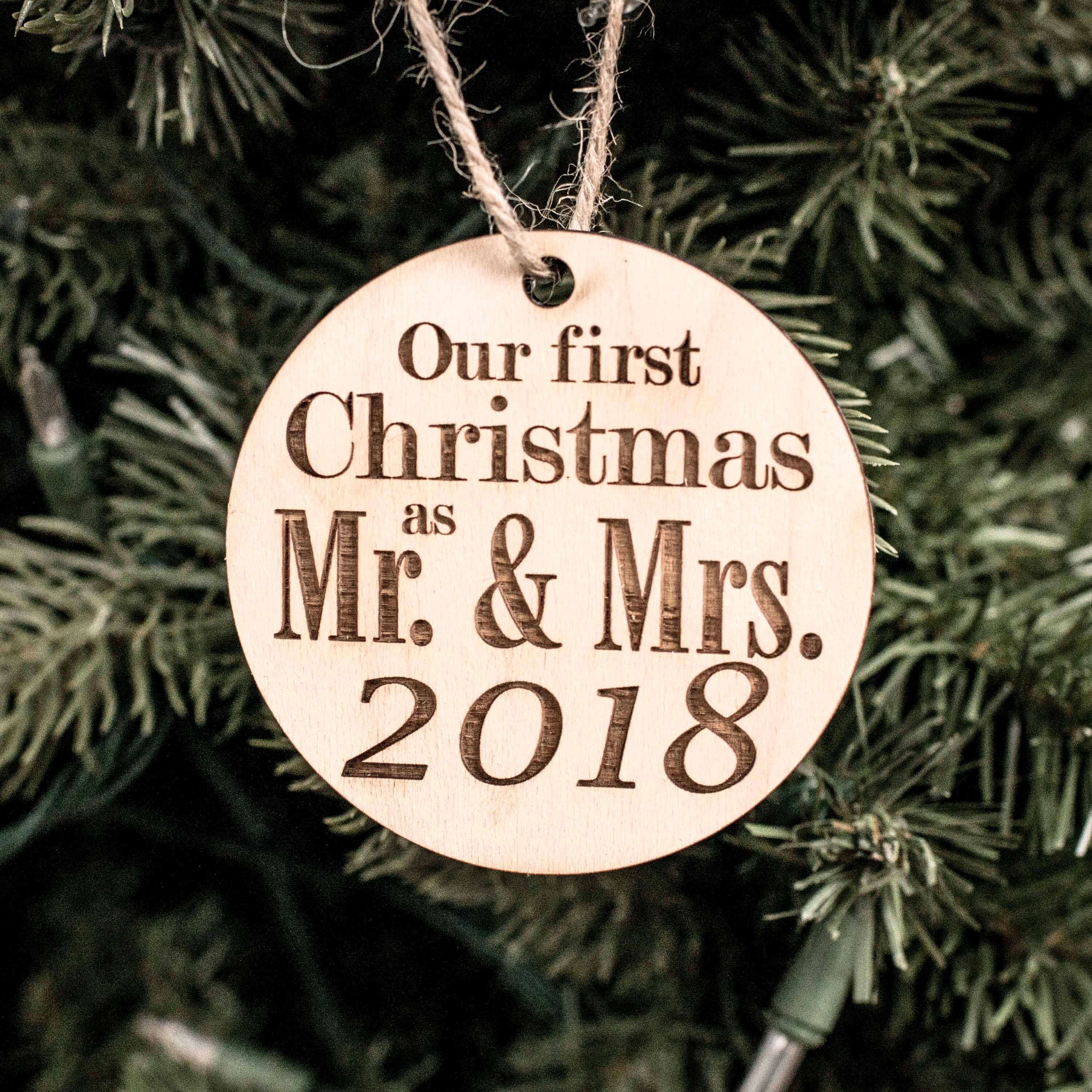 Ornament - 2018 Our First Christmas as Mr and Mrs - Raw Wood 3x3in Ornament - 2018 Our First Christmas as Mr and Mrs - Raw Wood 3x3in