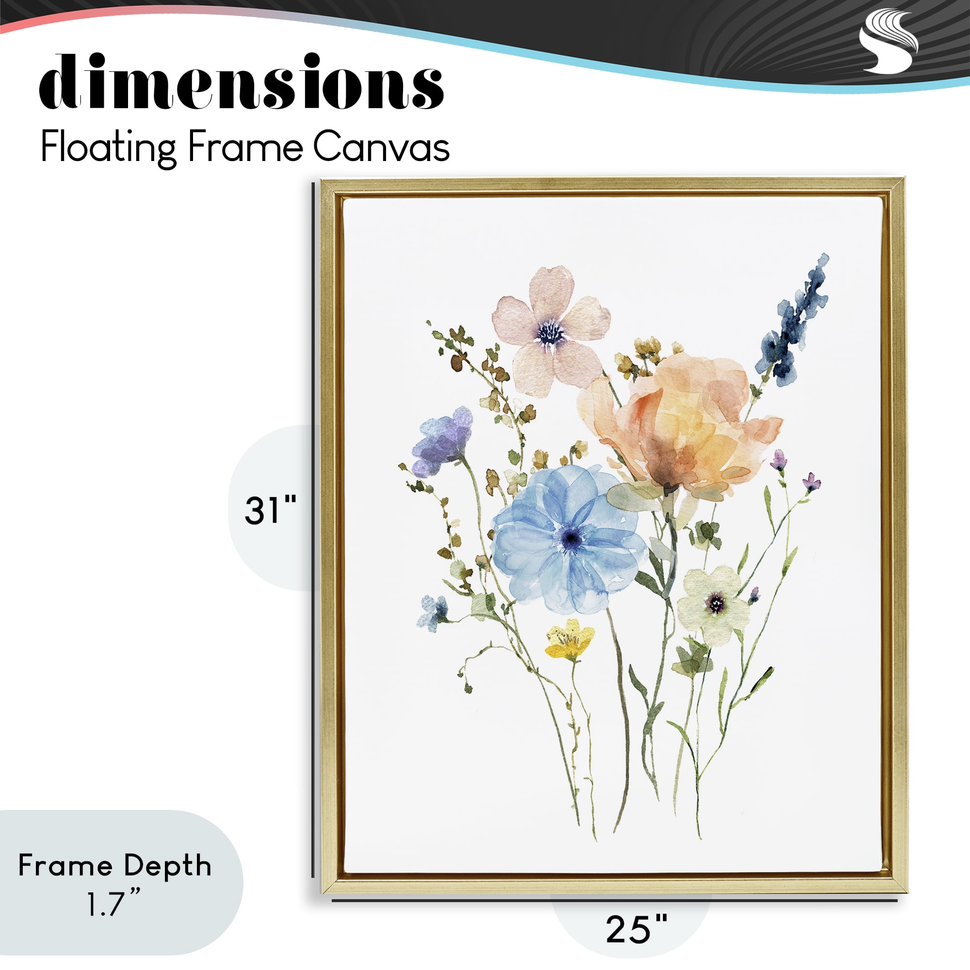 Stupell Industries Wildflower Sprig Bundle Gold Framed Floater Canvas Wall Art, design by Livi Finn