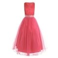thumbnail image 5 of renvena Kids Girls Sequined Floral Lace Mesh with Rhinestone Belt Wedding Pageant Prom Dress 2-16 Coral 16, 5 of 7