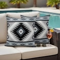 thumbnail image 4 of Haze Blue Boho Outdoor Waterproof Pillow Covers, Farmhouse Retro Southwest Aztec Motifs Decorative Square Throw Pillowcase Sofa Cushion Sham for Patio/Couch/Chair, 16"x16" 2 Pack, 4 of 8
