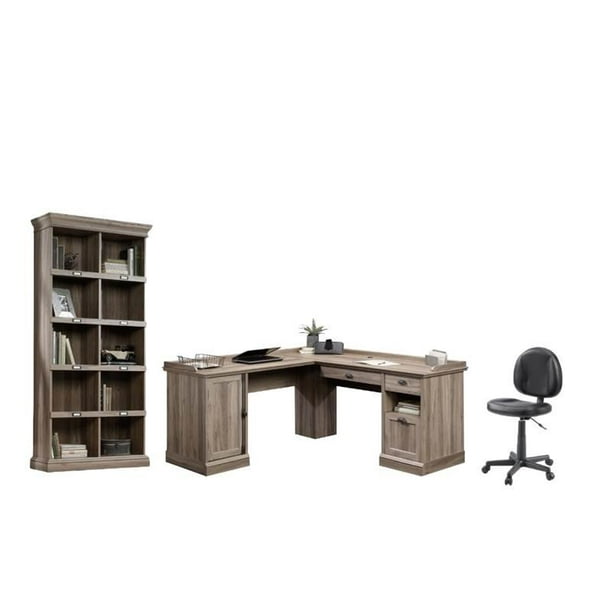 3 Piece Office Set With Bookcase And L Shape Computer Desk With Chair Walmart Com Walmart Com