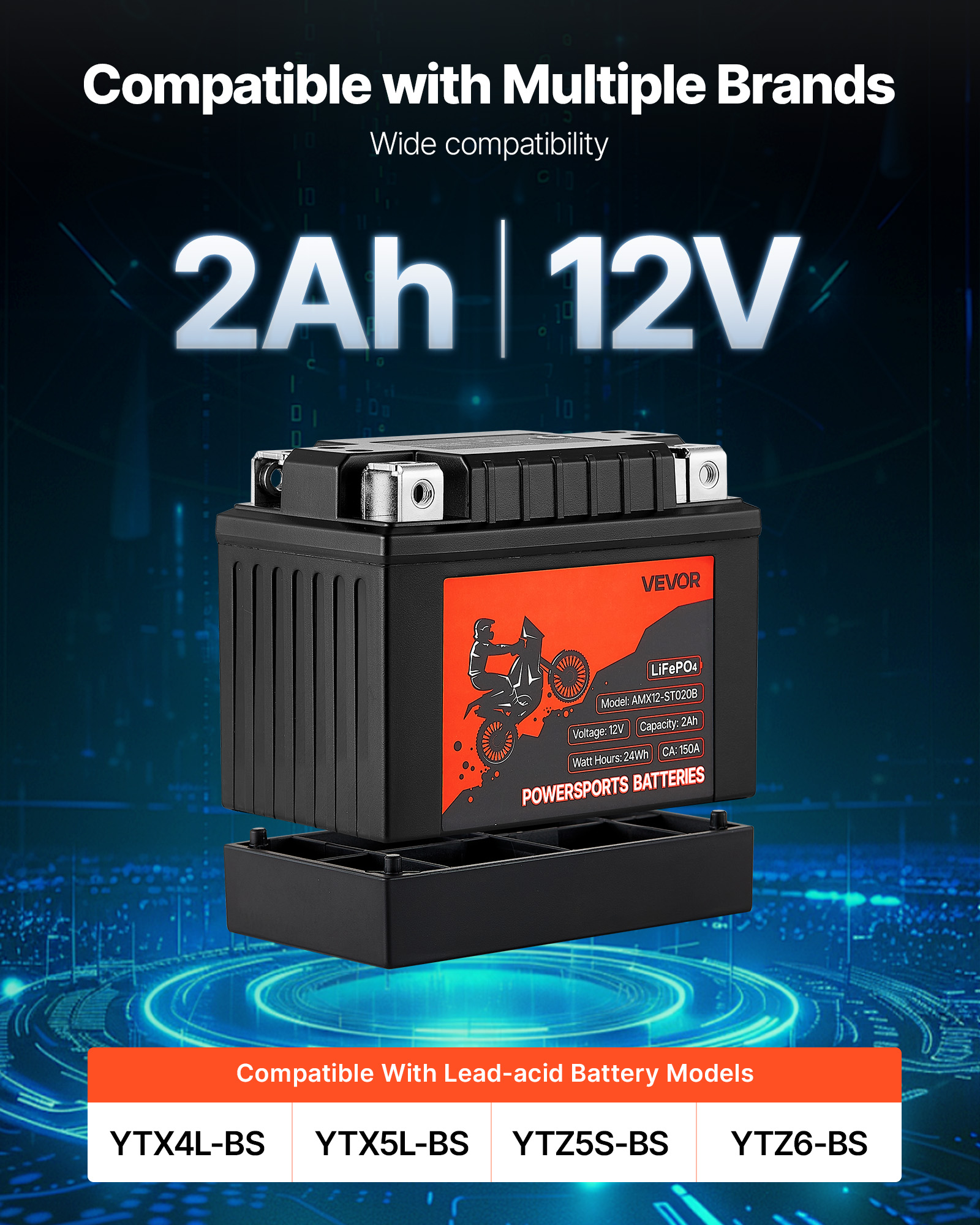 VEVOR Motorcycle Battery, 12 Volt 2Ah, LiFePO4 Lithium Pre-Charged Powersports Battery, Maintenance Free & High Performance, Compatible with ATV, Motorcycle, Jet Skis, Scooter, UTV, and More