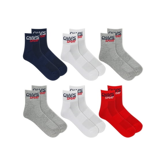 Chaps, Adult Mens, 6-Pack Sports Performance Ankle Socks, Sizes 6-12
