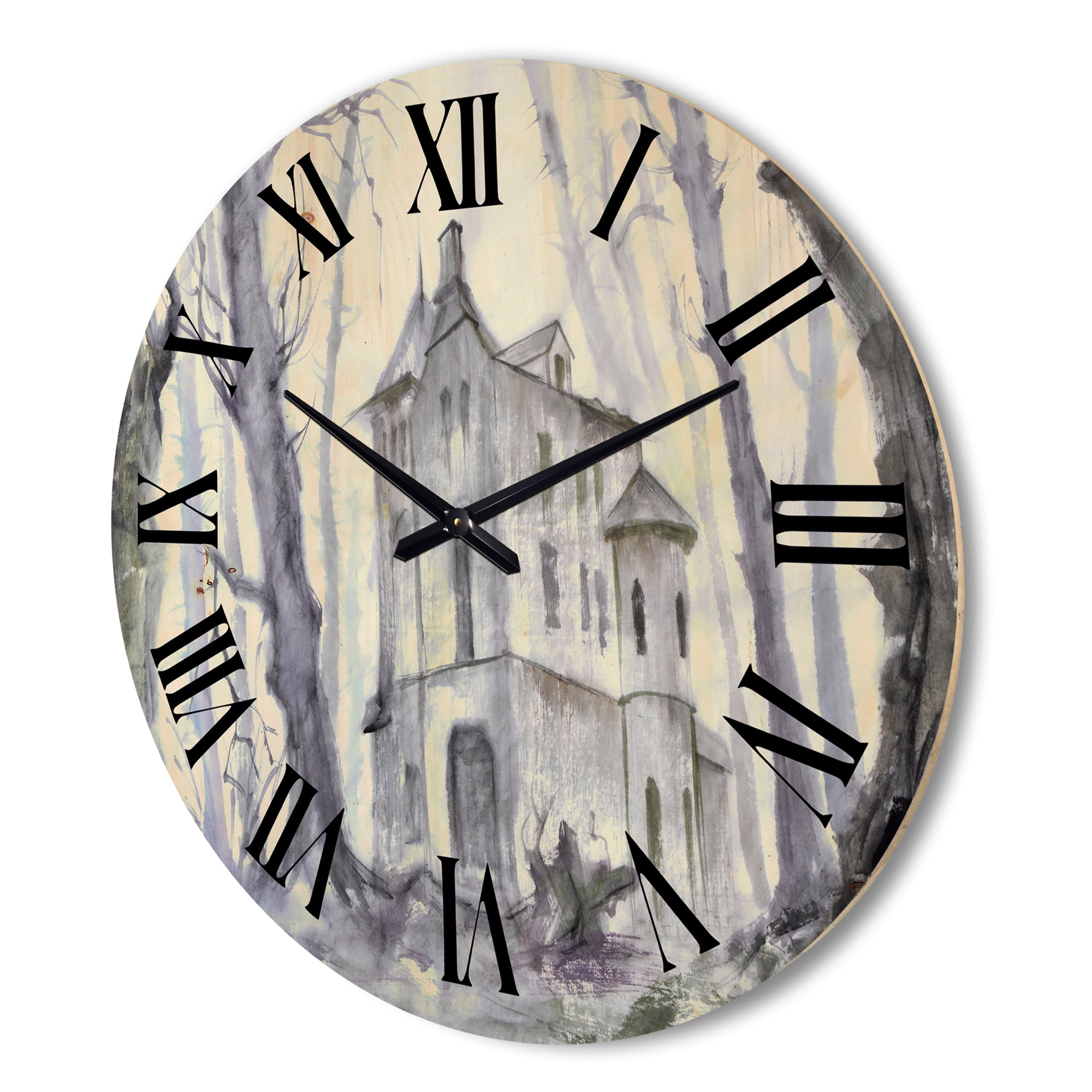 Designart 'Old Haunted Castle In The Woods' Traditional Wood Wall Clock