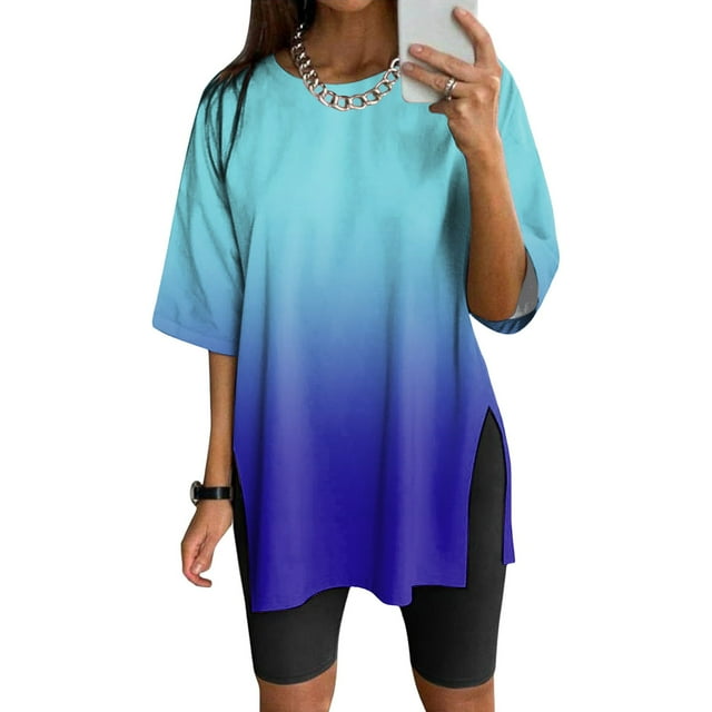 Women Oversize Sports Shirt Short Sleeve Blouses Summer Loose Tops Functional Shirt Tunic Loose With Slits V Neck Tee Graphic Solid Tee Shirts for Women Long Sleeve for Women Tops Compression Shirt