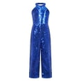thumbnail image 2 of YEAHDOR Kids Girls Halter Sparkly All Sequins Romper Sleeveless Wide-Leg One-Piece Jumpsuit Banquet Party Pageant Outfit Royal Blue 14, 2 of 7