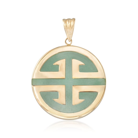 Ross-Simons Green Jadeite Jade "Longevity" Chinese Symbol Circle Pendant in 14kt Gold, Women's, Adult