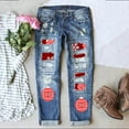 thumbnail image 2 of DHFJKG Women's Christmas Ripped Jeans Distressed Washed Print Mid Rise Straight Leg Denim Pants For Xmas Streetwear Soft Trousers, 2 of 5