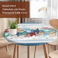 thumbnail image 4 of Green Starfish Summer Round Tablecloth, Fitted Table Cover with Elastic for 45"-54" Round Tables, Ocean Coral Conch Blue Shells Table Cloth Outdoor Indoor Dinning Party Waterproof Tablecloths, 4 of 7